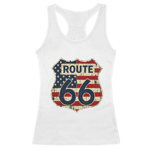 Route US 66 American Flag Americana Road Trip Racerback Tank Top