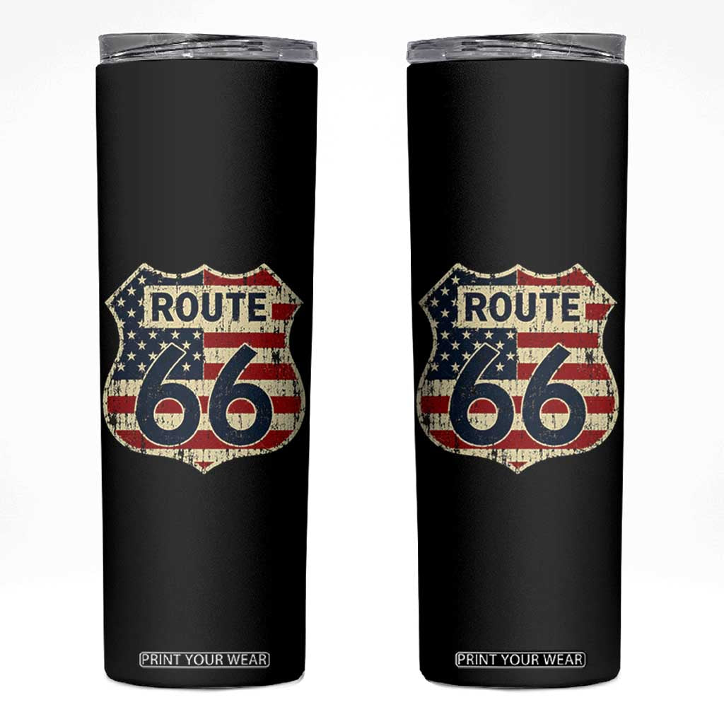 Route US 66 American Flag Americana Road Trip Skinny Tumbler