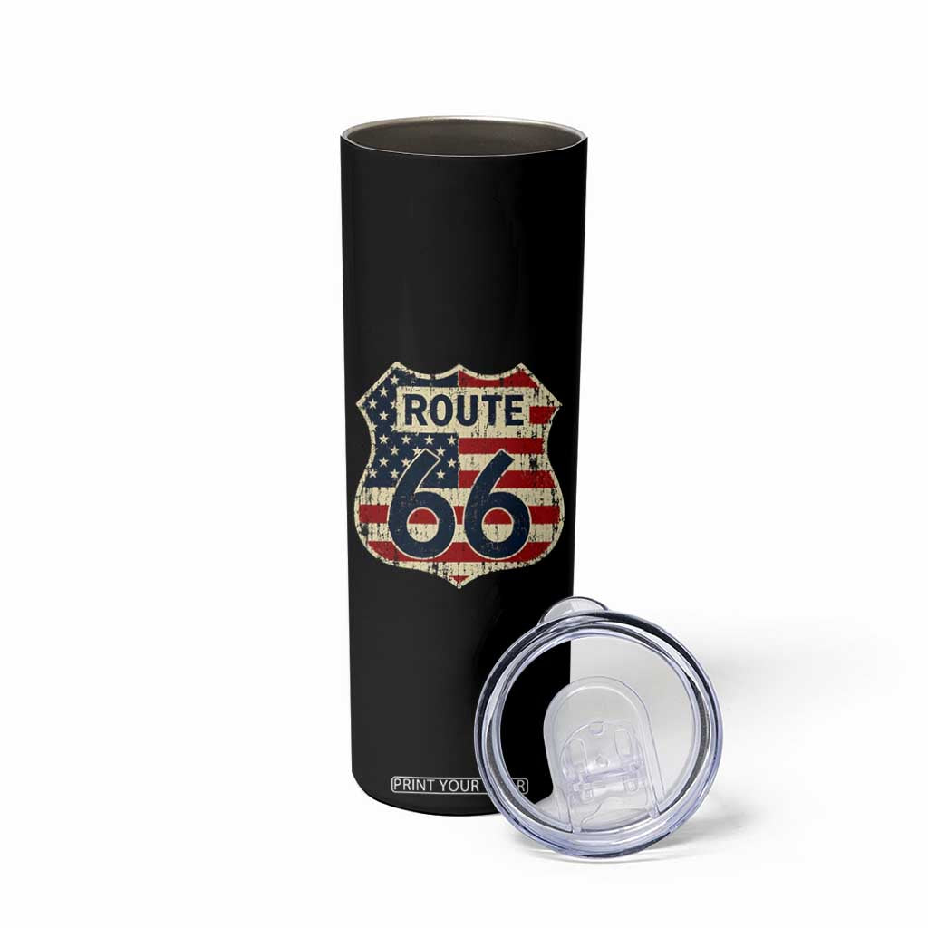 Route US 66 American Flag Americana Road Trip Skinny Tumbler