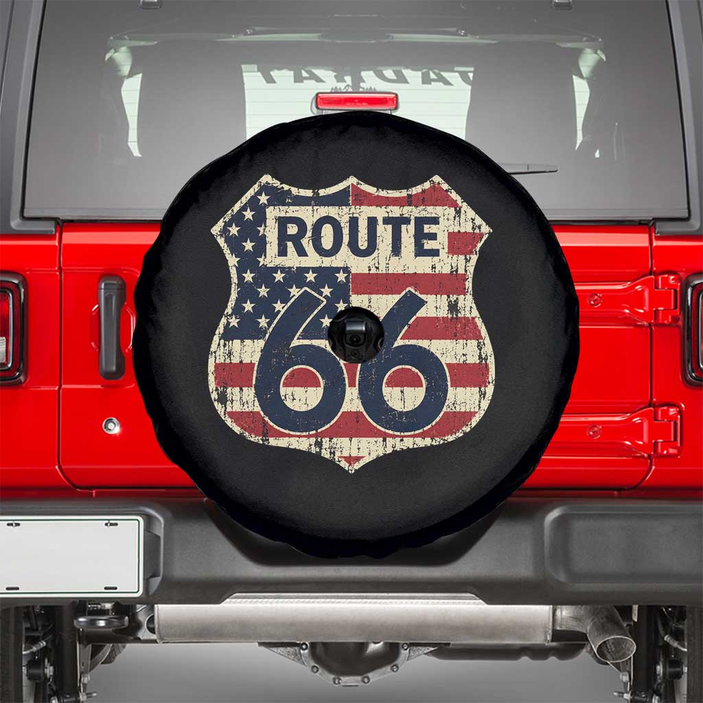 Route US 66 American Flag Americana Road Trip Spare Tire Cover TS14 Black Print Your Wear