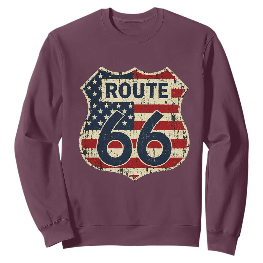 Route US 66 American Flag Americana Road Trip Sweatshirt
