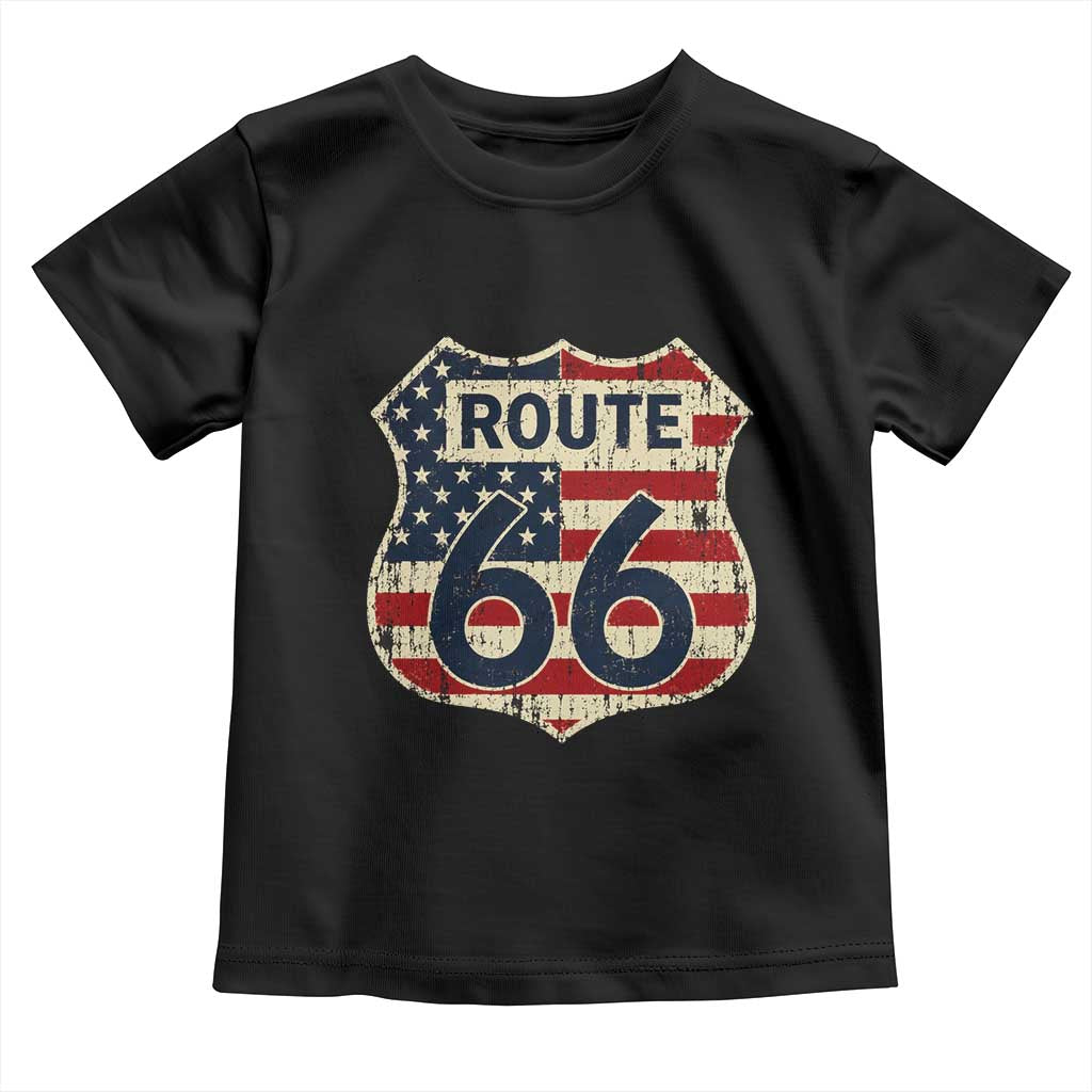 Route US 66 American Flag Americana Road Trip Toddler T Shirt