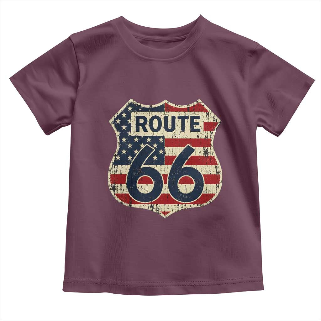 Route US 66 American Flag Americana Road Trip Toddler T Shirt