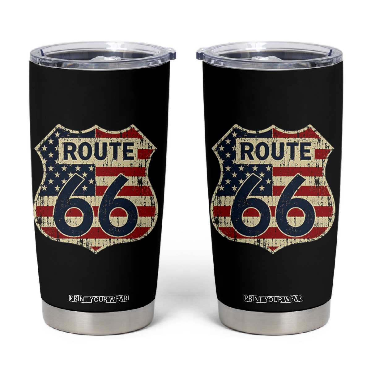 Route US 66 American Flag Americana Road Trip Tumbler Cup TS14 Black Print Your Wear