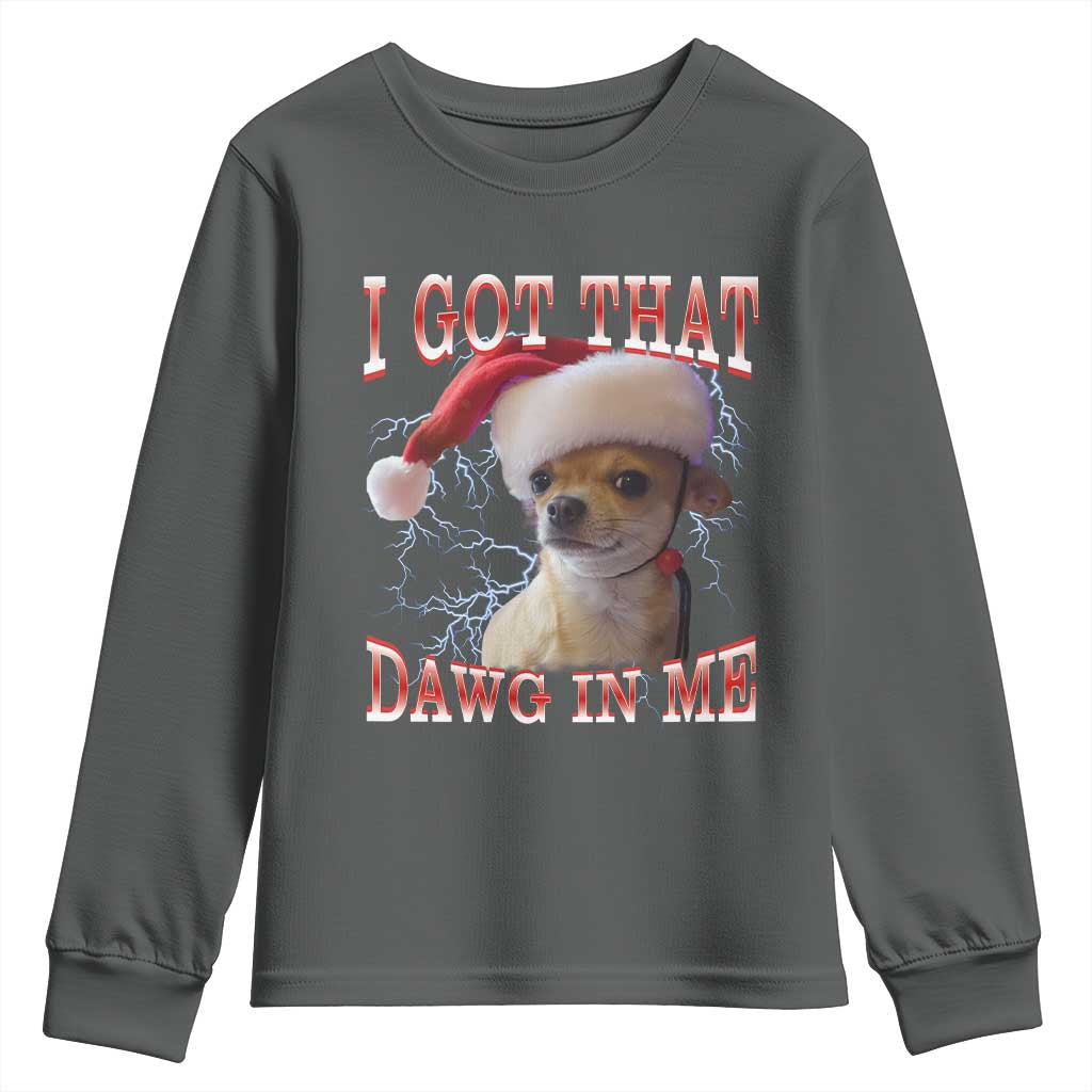 Funny Chihuahua Christmas Meme Youth Sweatshirt I Got That Dawg In Me TS14 Dark Heather Print Your Wear