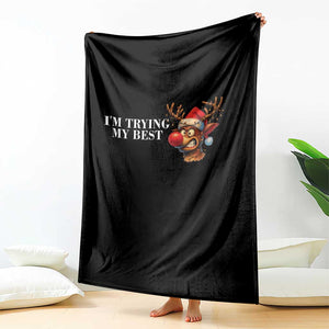 Funny Reindeer Christmas Meme Throw Blanket I Am Trying My Best TS14 Print Your Wear