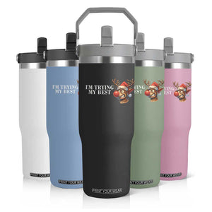 Funny Reindeer Christmas Meme Flip Straw Tumbler I Am Trying My Best TS14 Print Your Wear