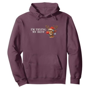 Funny Reindeer Christmas Meme Hoodie I Am Trying My Best TS14 Maroon Print Your Wear