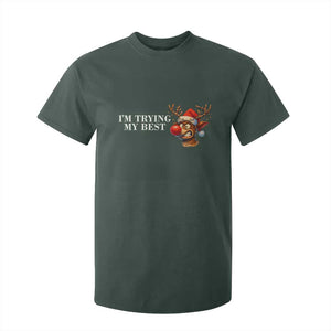 Funny Reindeer Christmas Meme T Shirt For Kid I Am Trying My Best TS14 Dark Forest Green Print Your Wear