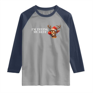 Funny Reindeer Christmas Meme Raglan Shirt I Am Trying My Best TS14 Sport Gray Navy Print Your Wear