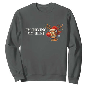 Funny Reindeer Christmas Meme Sweatshirt I Am Trying My Best TS14 Dark Heather Print Your Wear