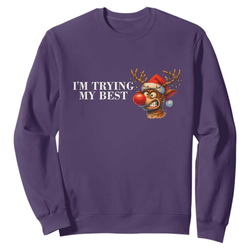 Funny Reindeer Christmas Meme Sweatshirt I Am Trying My Best TS14 Purple Print Your Wear