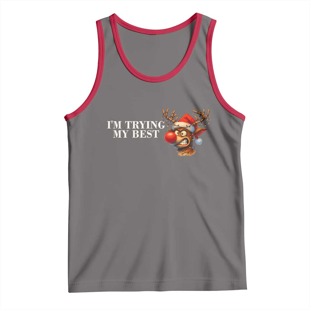 Funny Reindeer Christmas Meme Tank Top I Am Trying My Best TS14 Deep Heather Red Print Your Wear