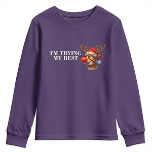 Funny Reindeer Christmas Meme Youth Sweatshirt I Am Trying My Best TS14 Purple Print Your Wear
