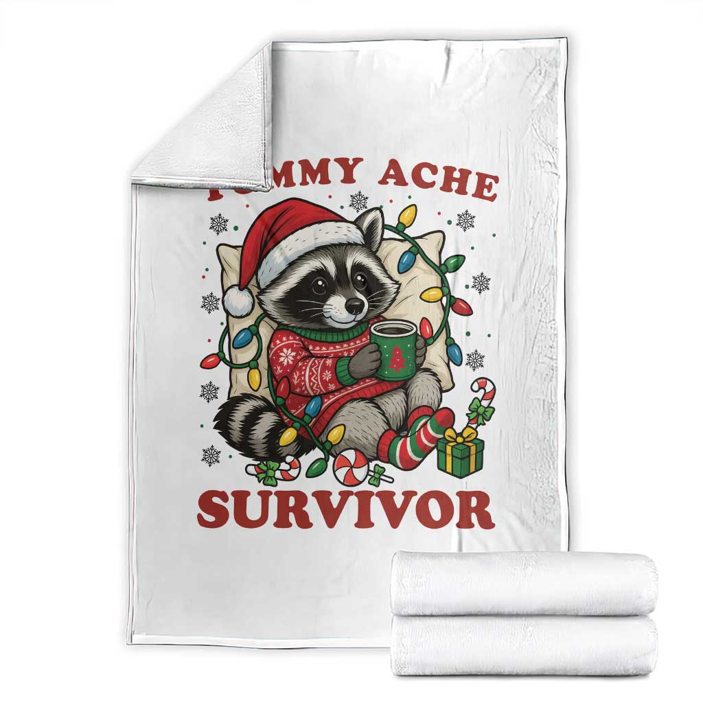 Funny Racoon Christmas Meme Throw Blanket Tummy Ache Survivor TS14 White Print Your Wear