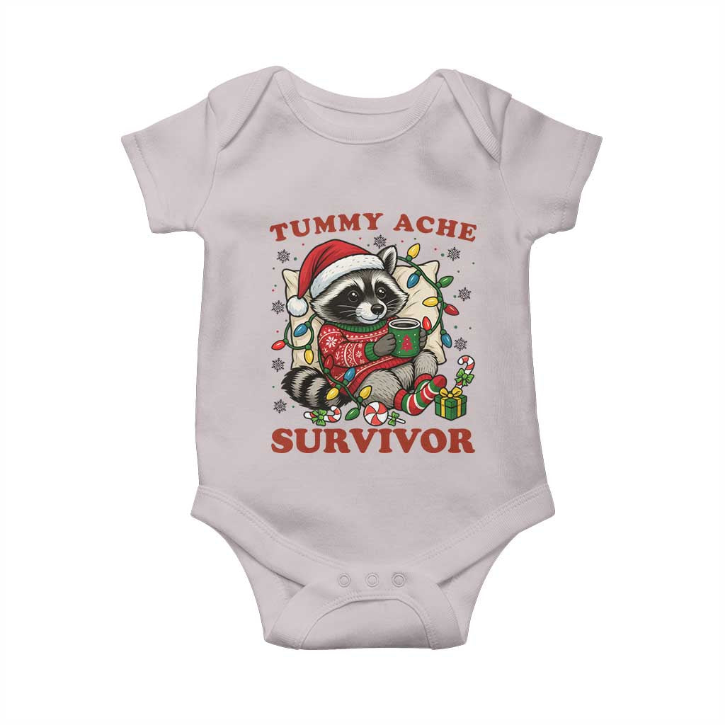 Funny Racoon Christmas Meme Baby Onesie Tummy Ache Survivor TS14 Ice Gray Print Your Wear