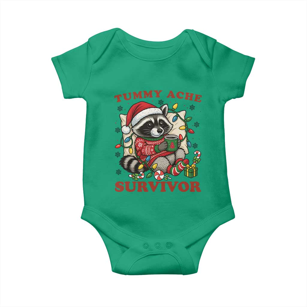 Funny Racoon Christmas Meme Baby Onesie Tummy Ache Survivor TS14 Irish Green Print Your Wear