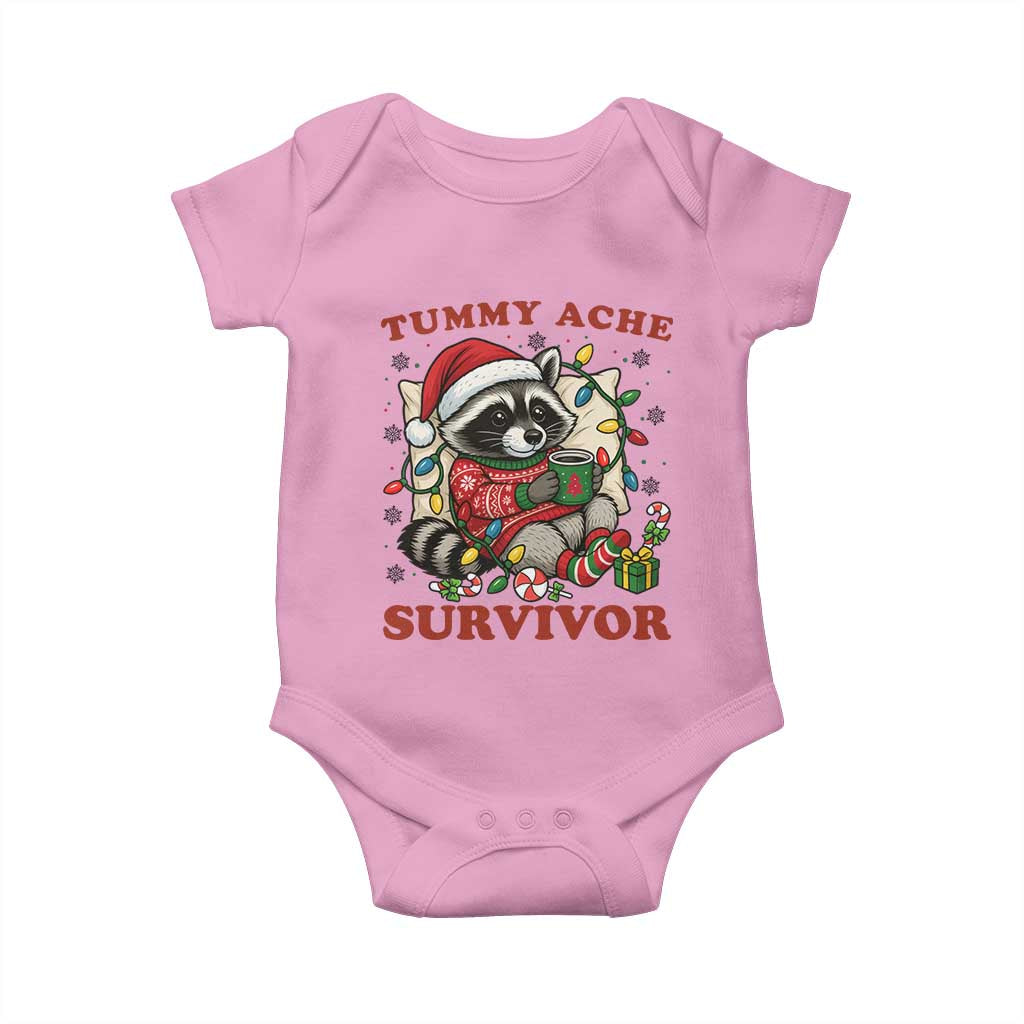 Funny Racoon Christmas Meme Baby Onesie Tummy Ache Survivor TS14 Light Pink Print Your Wear
