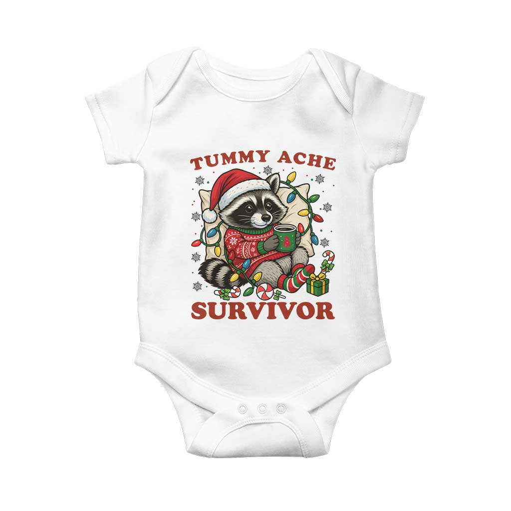 Funny Racoon Christmas Meme Baby Onesie Tummy Ache Survivor TS14 White Print Your Wear