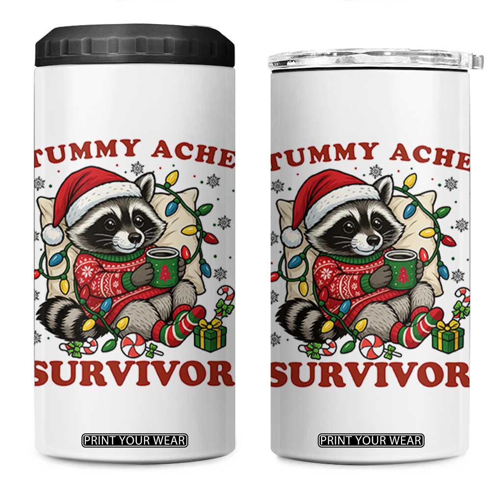 Funny Racoon Christmas Meme 4 in 1 Can Cooler Tumbler Tummy Ache Survivor TS14 One Size: 16 oz White Print Your Wear