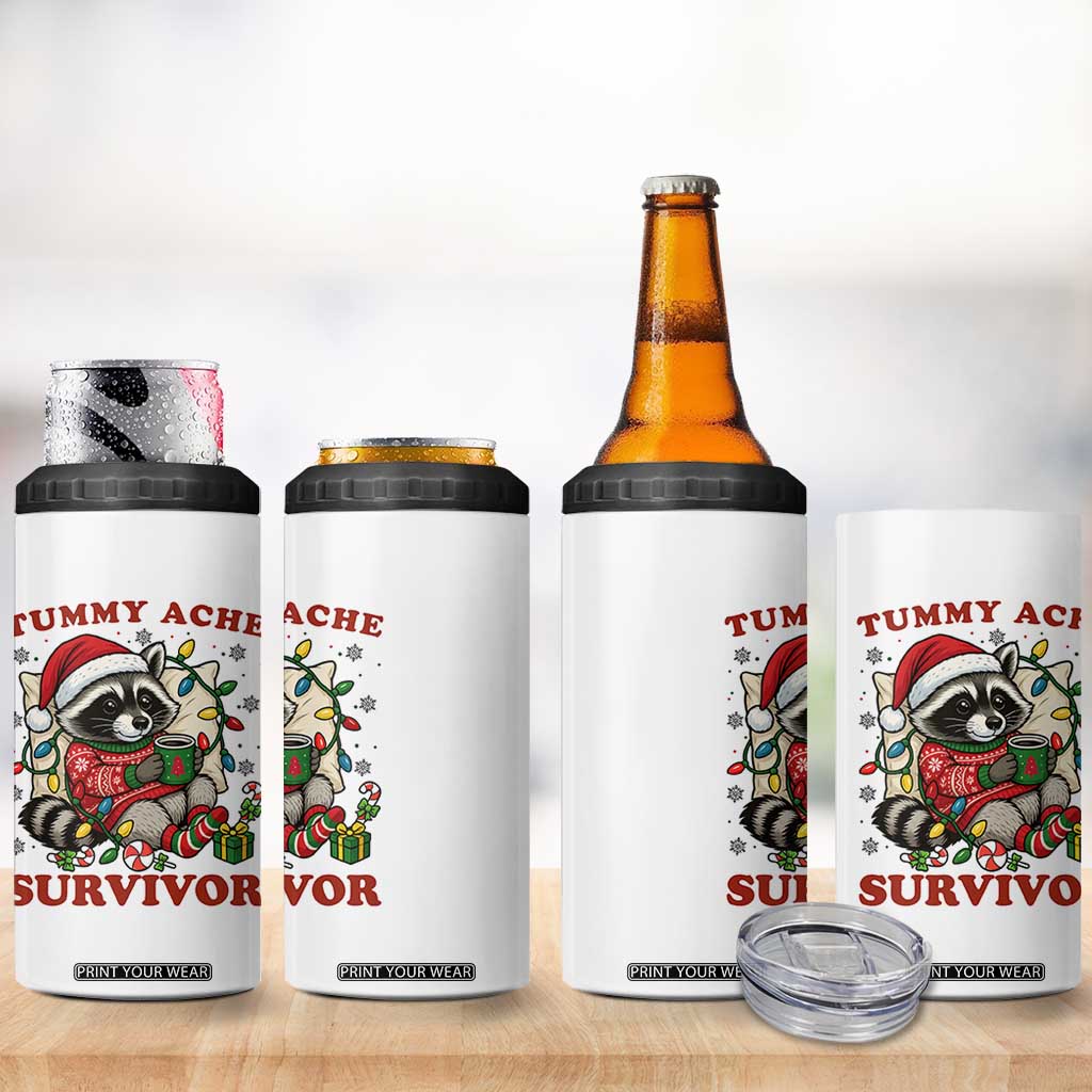 Funny Racoon Christmas Meme 4 in 1 Can Cooler Tumbler Tummy Ache Survivor TS14 Print Your Wear
