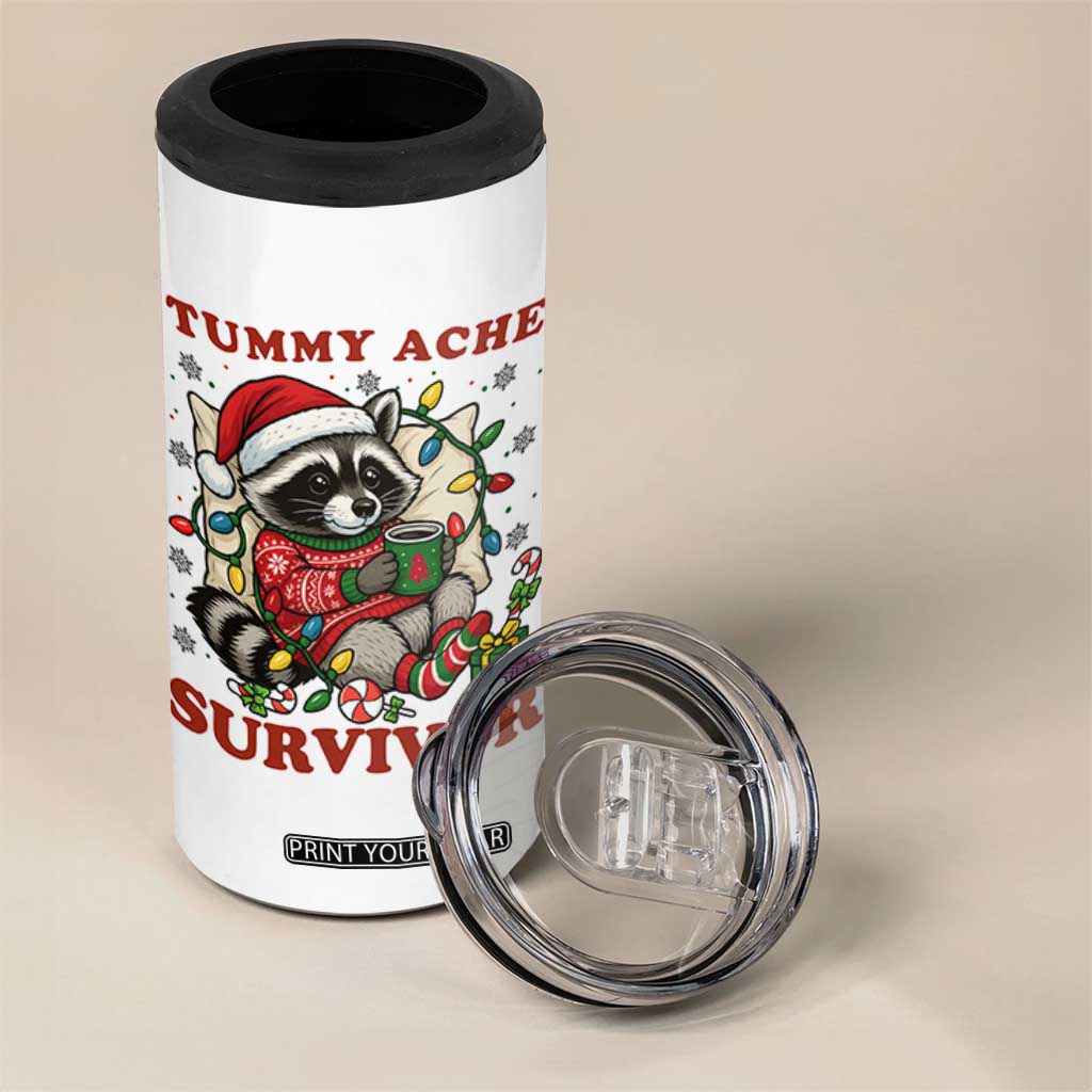 Funny Racoon Christmas Meme 4 in 1 Can Cooler Tumbler Tummy Ache Survivor TS14 Print Your Wear