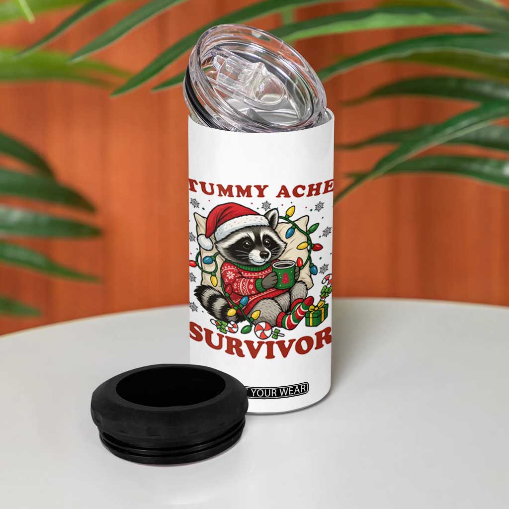 Funny Racoon Christmas Meme 4 in 1 Can Cooler Tumbler Tummy Ache Survivor TS14 Print Your Wear