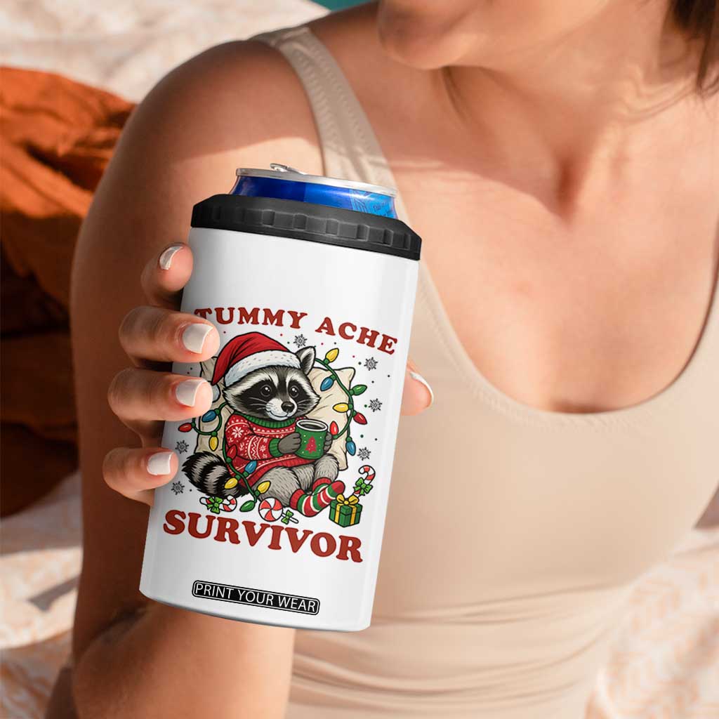 Funny Racoon Christmas Meme 4 in 1 Can Cooler Tumbler Tummy Ache Survivor TS14 Print Your Wear