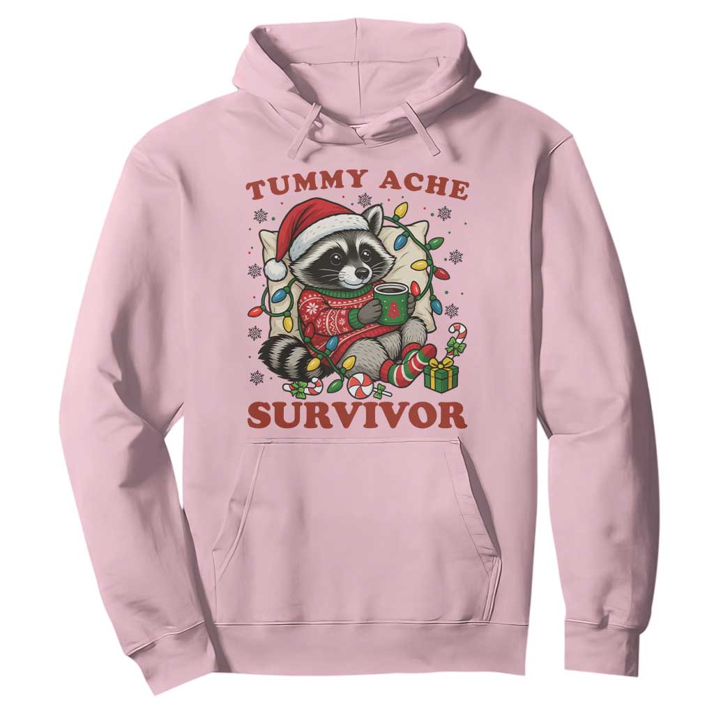 Funny Racoon Christmas Meme Hoodie Tummy Ache Survivor TS14 Light Pink Print Your Wear