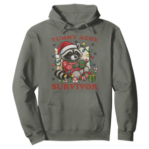 Funny Racoon Christmas Meme Hoodie Tummy Ache Survivor TS14 Military Green Print Your Wear