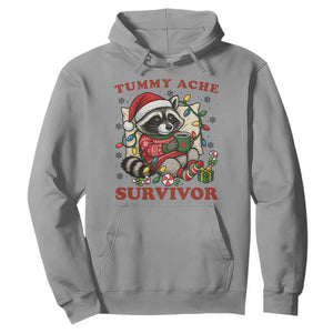 Funny Racoon Christmas Meme Hoodie Tummy Ache Survivor TS14 Sport Gray Print Your Wear