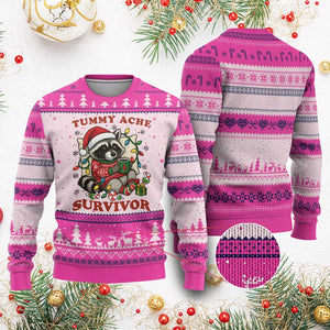 Funny Racoon Xmas Meme Ugly Christmas Sweater Tummy Ache Survivor TS14 Hot Pink Print Your Wear