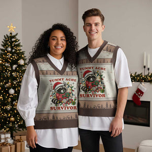 Funny Racoon Xmas Meme V-Neck Knit Sweater Vest Tummy Ache Survivor TS14 Mocha Mousse Print Your Wear