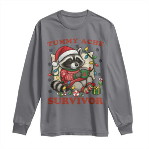 Funny Racoon Christmas Meme Long Sleeve Shirt Tummy Ache Survivor TS14 Charcoal Print Your Wear