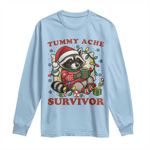 Funny Racoon Christmas Meme Long Sleeve Shirt Tummy Ache Survivor TS14 Light Blue Print Your Wear