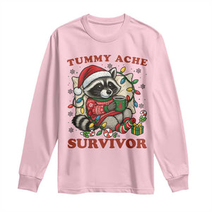Funny Racoon Christmas Meme Long Sleeve Shirt Tummy Ache Survivor TS14 Light Pink Print Your Wear