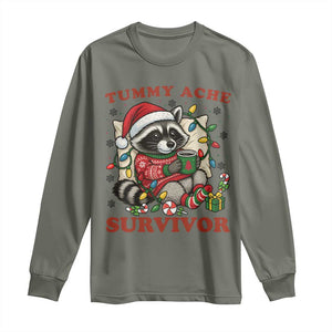 Funny Racoon Christmas Meme Long Sleeve Shirt Tummy Ache Survivor TS14 Military Green Print Your Wear