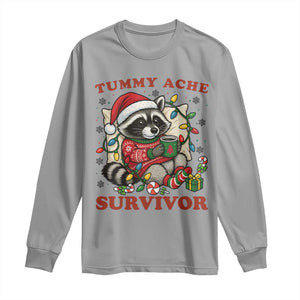 Funny Racoon Christmas Meme Long Sleeve Shirt Tummy Ache Survivor TS14 Sport Gray Print Your Wear