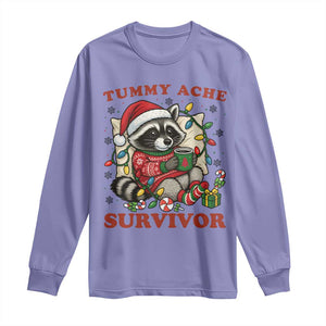 Funny Racoon Christmas Meme Long Sleeve Shirt Tummy Ache Survivor TS14 Violet Print Your Wear