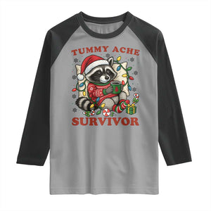 Funny Racoon Christmas Meme Raglan Shirt Tummy Ache Survivor TS14 Sport Gray Black Print Your Wear