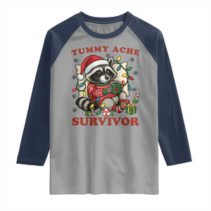 Funny Racoon Christmas Meme Raglan Shirt Tummy Ache Survivor TS14 Sport Gray Navy Print Your Wear