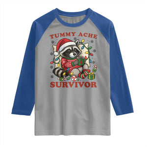 Funny Racoon Christmas Meme Raglan Shirt Tummy Ache Survivor TS14 Sport Gray Royal Print Your Wear