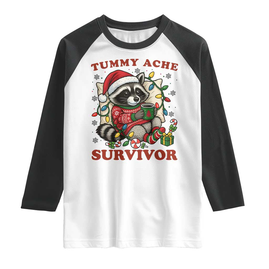 Funny Racoon Christmas Meme Raglan Shirt Tummy Ache Survivor TS14 White Black Print Your Wear