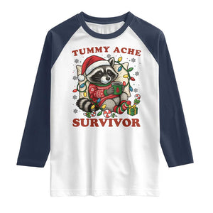 Funny Racoon Christmas Meme Raglan Shirt Tummy Ache Survivor TS14 White Navy Print Your Wear