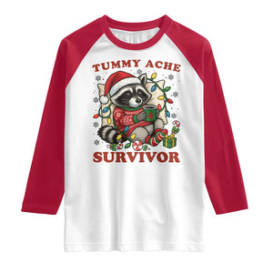 Funny Racoon Christmas Meme Raglan Shirt Tummy Ache Survivor TS14 White Red Print Your Wear