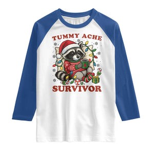 Funny Racoon Christmas Meme Raglan Shirt Tummy Ache Survivor TS14 White Royal Print Your Wear
