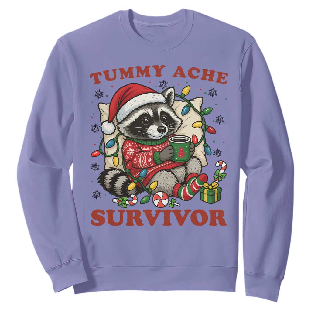 Funny Racoon Christmas Meme Sweatshirt Tummy Ache Survivor TS14 Violet Print Your Wear