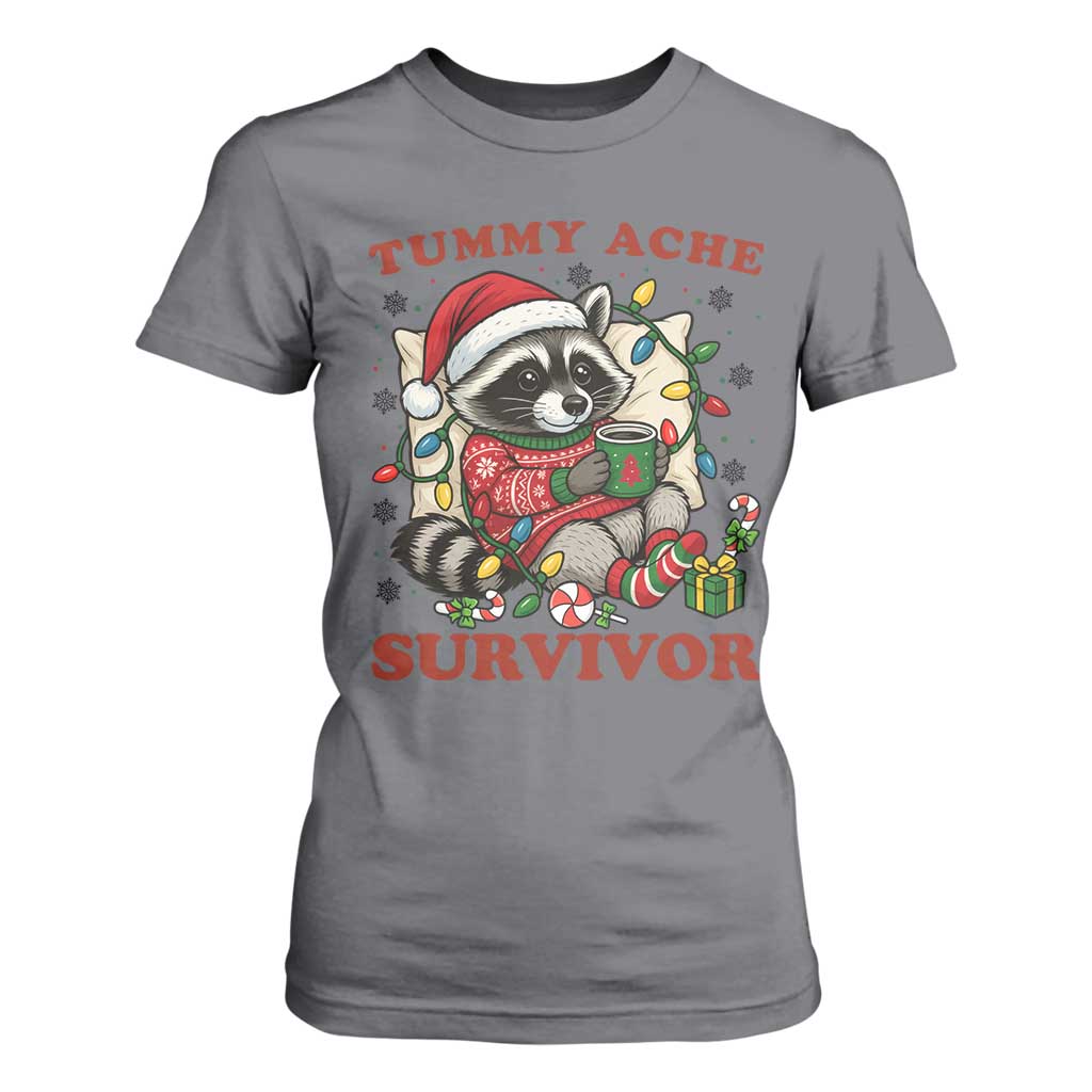 Funny Racoon Christmas Meme T Shirt For Women Tummy Ache Survivor TS14 Charcoal Print Your Wear