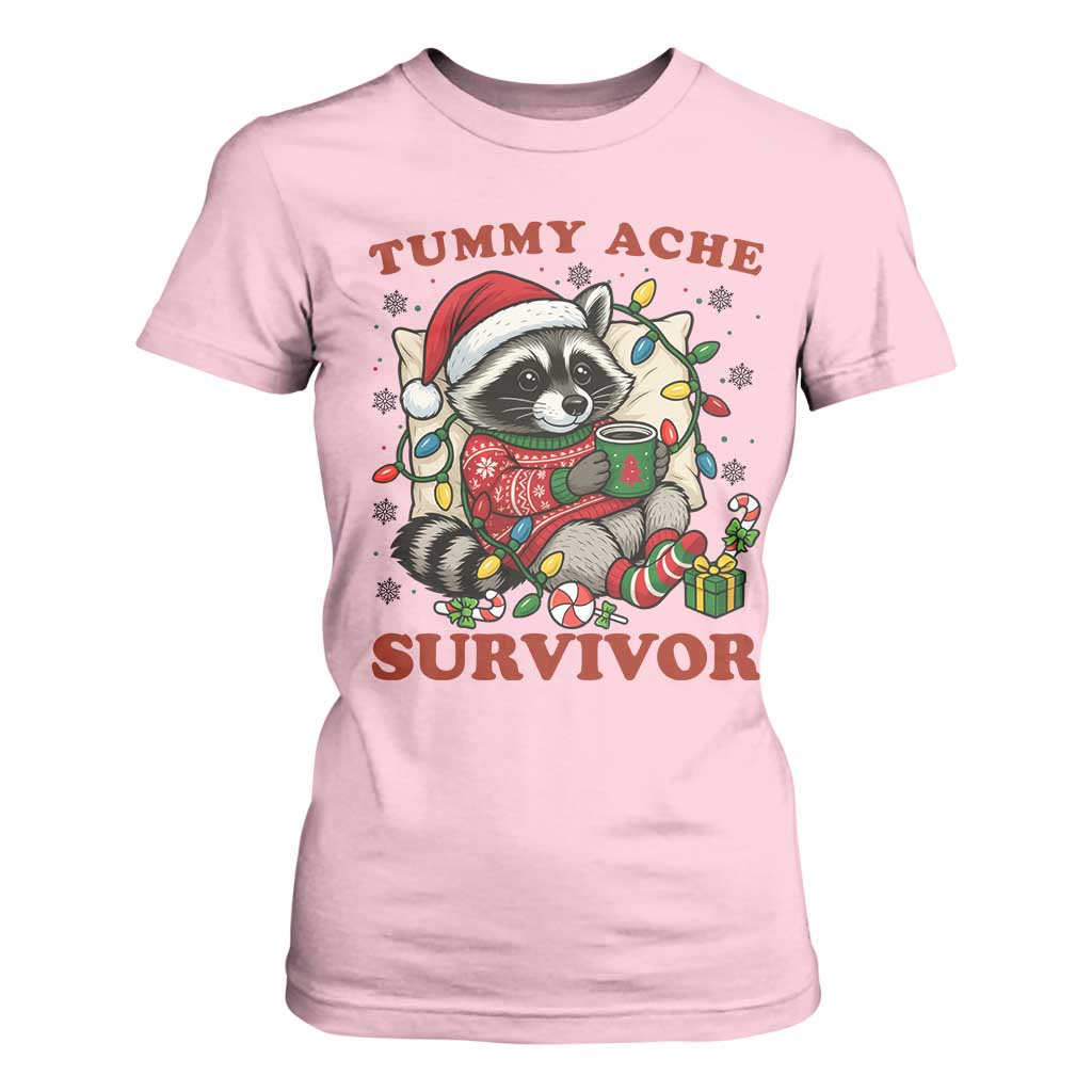 Funny Racoon Christmas Meme T Shirt For Women Tummy Ache Survivor TS14 Light Pink Print Your Wear