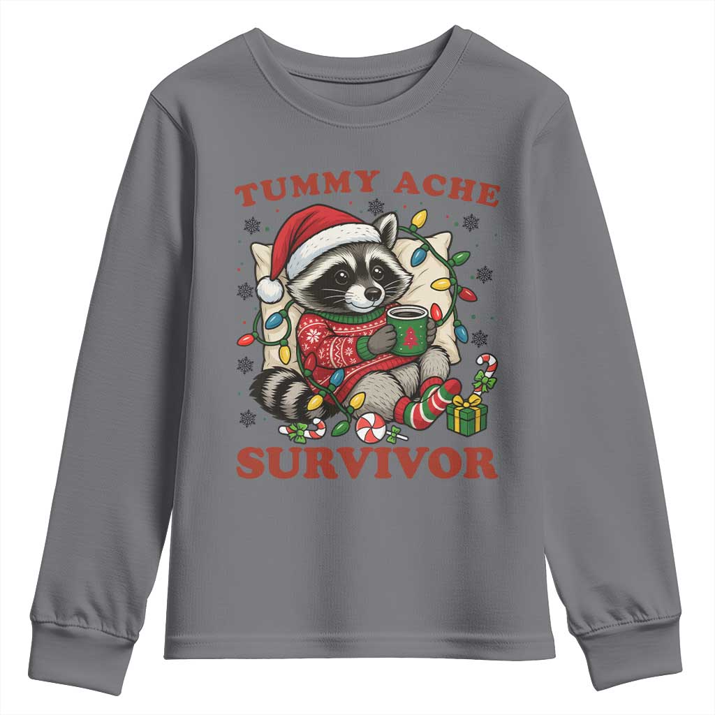 Funny Racoon Christmas Meme Youth Sweatshirt Tummy Ache Survivor TS14 Charcoal Print Your Wear